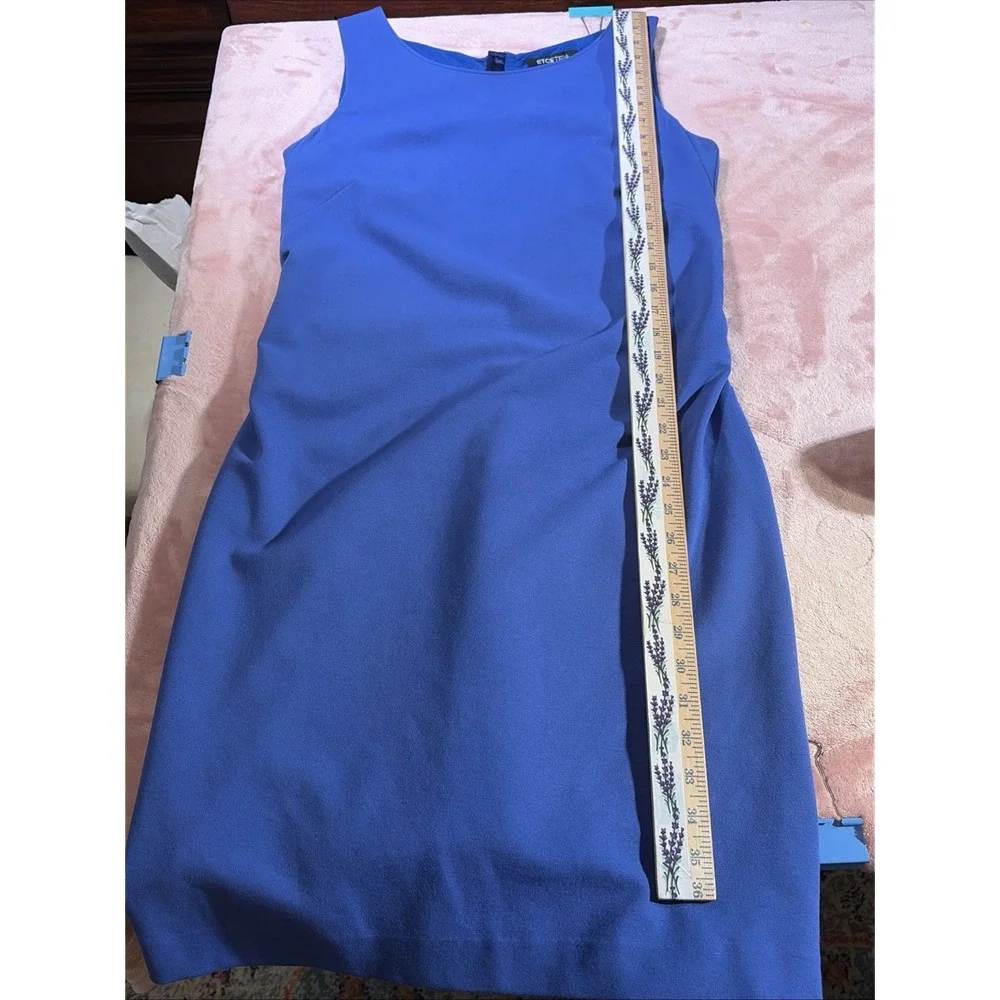 Etcetera Women's Blue Sleeveless Shift Dress Ruched Back size 8